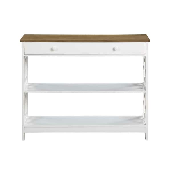 Convenience Concepts Town Square 39.5 in. L Driftwood and White 31.5 in. H Rectangular Wood Console Table with 2-Shelves