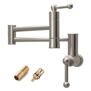 Wall Mounted Pot Filler Faucet with Folding Double Joint Swing Arms in Brushed Nickel
