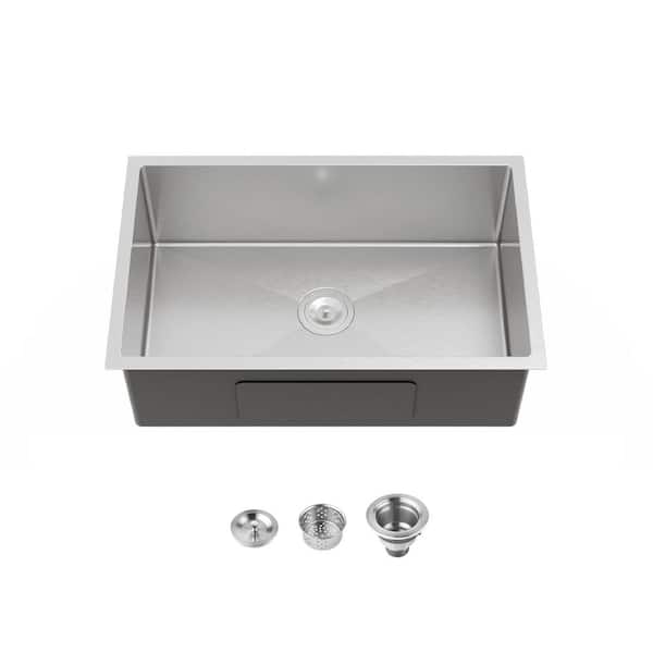 30 in. x 19 in. Single Bowl Undermount Kitchen Sink 20-Gauge Stainless Steel in Brushed Nickel