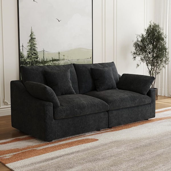 82 in. Black Linen 2-Seater Modular Free Combination Loveseat