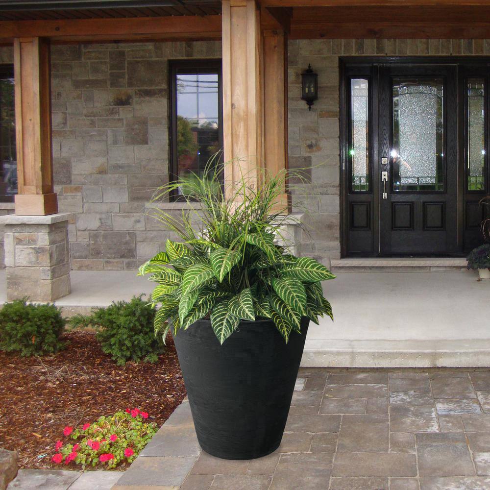 Black Large Round Self-Watering Outdoor Planter