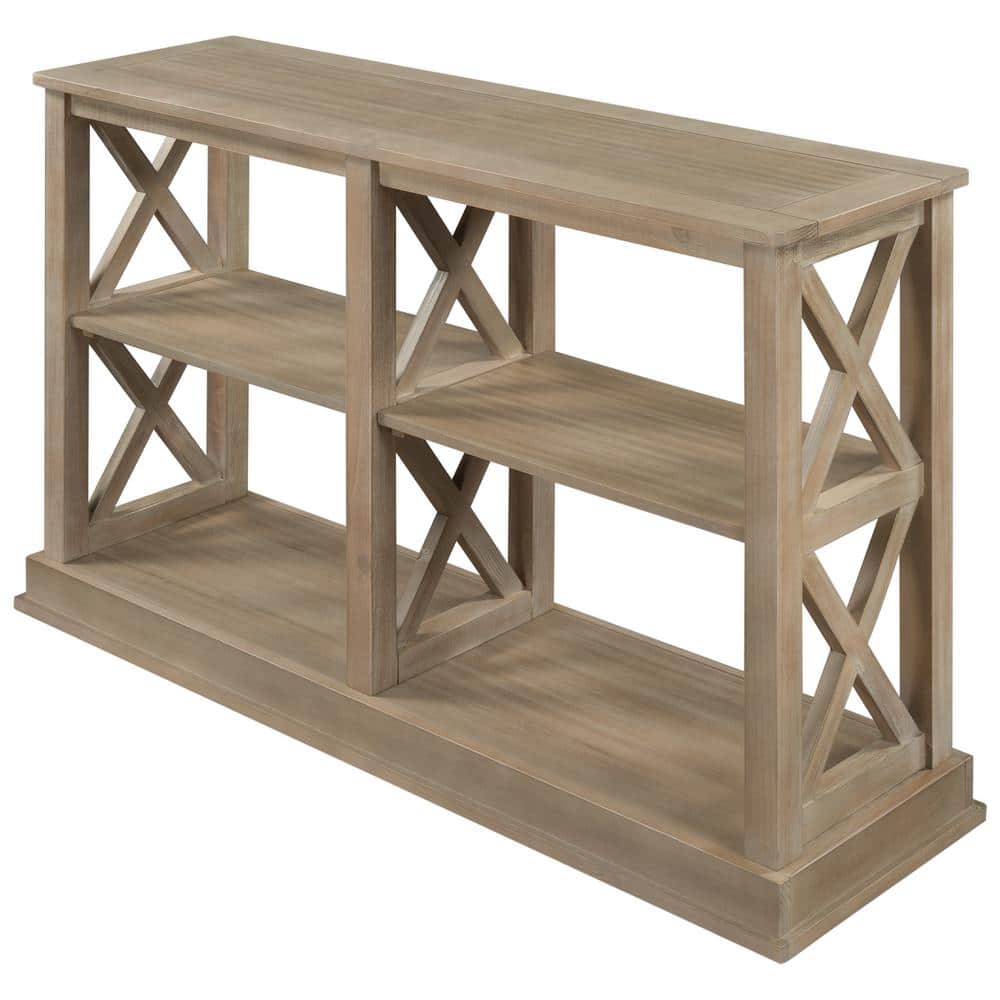 wetiny 46.5 in. White Washed Console Table with wood top and 3-Tier ...
