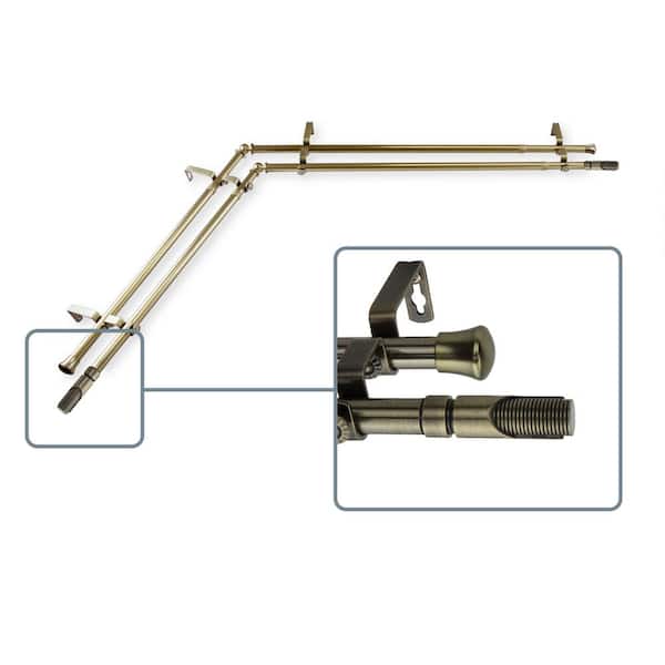 Unbranded 66 in. to 120 in. Adjustable 13/16 in. Corner Window Double Curtain Rod in Antique Brass with Witz Finials