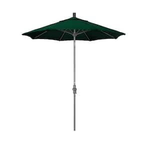 7.5 ft. Grey Aluminum Market Collar Tilt Crank Lift Patio Umbrella in Forest Green Sunbrella