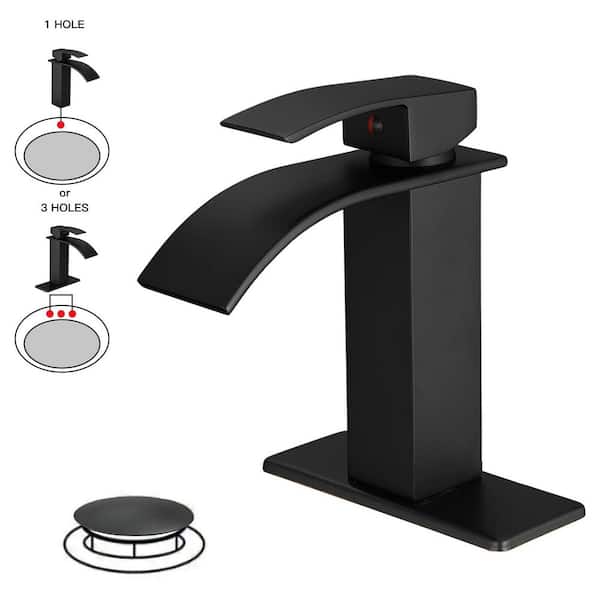 BWE Single Hole Single Handle Bathroom Faucet RV Faucet Deck Mount 1 Hole or 3 Holes With Pop Up Drain in Matte Black