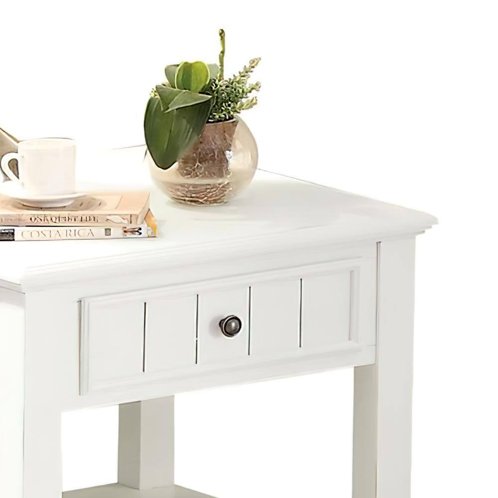Natesa White Washed 24-Inch Poplar Wood End Table with Storage