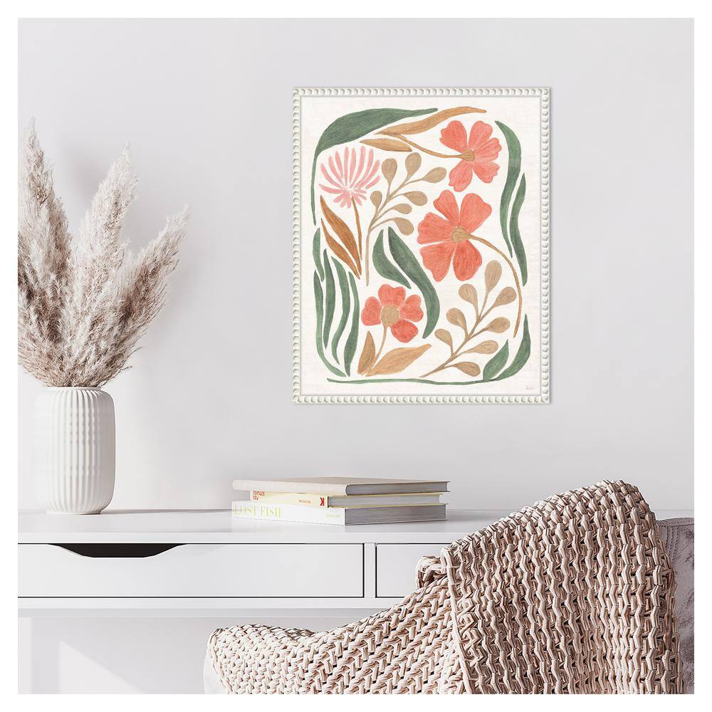 Floral Abstract Canvas Wall Art with White Frame, 16 x 20-in