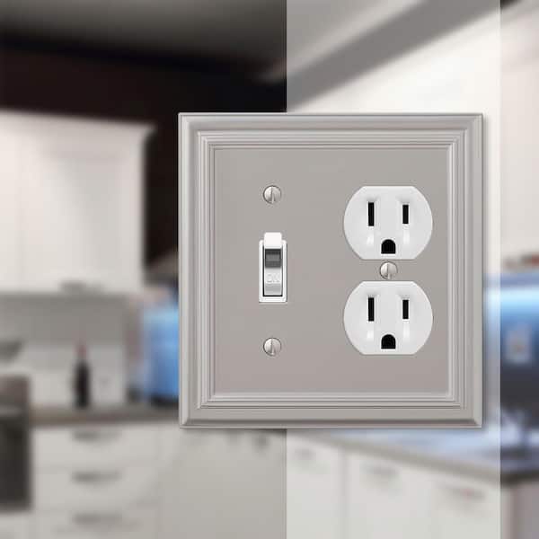Continental 2 Gang 1-Toggle and 1-Duplex Metal Wall Plate - Satin Nickel