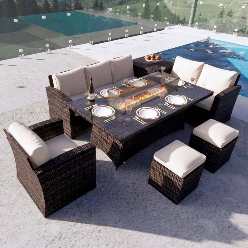 TOTEM 7-Piece Wicker Patio Fire Pit Conversation Sofa Set With Beige Cushions price history on PriceWatchPro