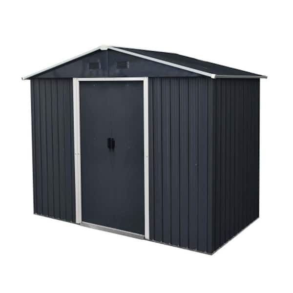 8 ft. W x 4 ft. D Outdoor Metal Storage Shed with Sliding Door, Lockable, Tilted Roof and Foundation, Black (32 sq. ft.)