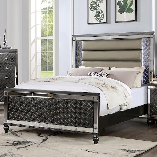 Furniture of America Seboya Gray King Panel Bed with LED Light