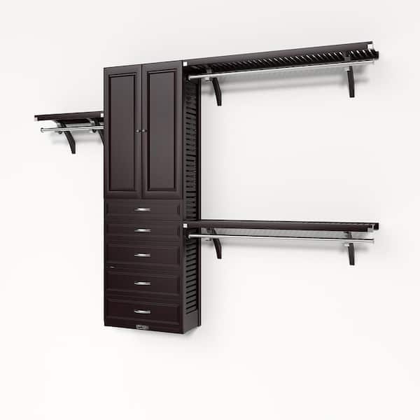 72 in. W - 120 in. W Espresso Reach in with 5 Drawers and Wood Door 12 in. Shelf Wood Closet System