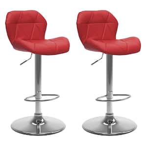 Adjustable Height Red Bonded Leather Swivel Bar Stool (Set of 2)