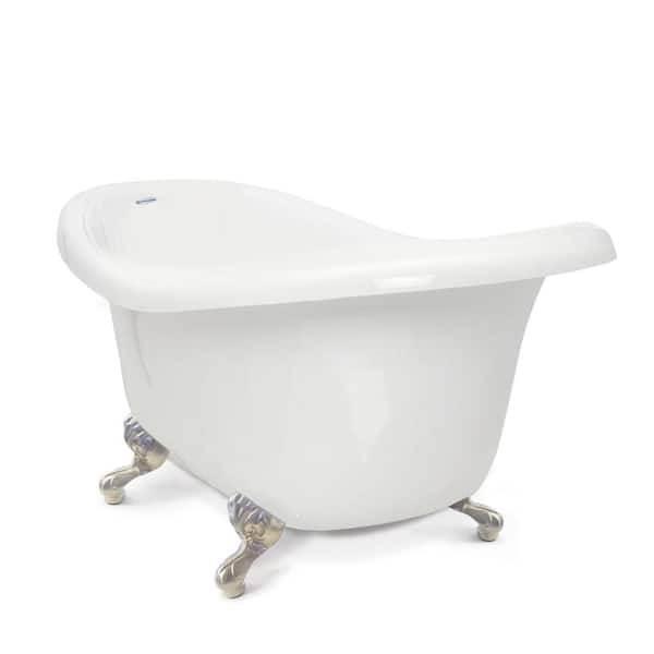 American Bath Factory Chelsea 60 in. Acrylic Slipper Clawfoot Bathtub in White with Satin Nickel Imperial Feet