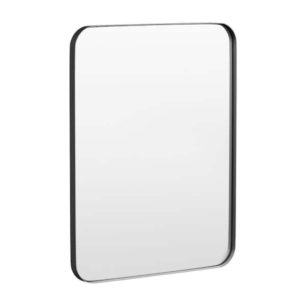 28 in. W x 36 in. H Rectangular Framed Tempered Glass Wall-Mounted Bathroom Vanity Mirror in Black