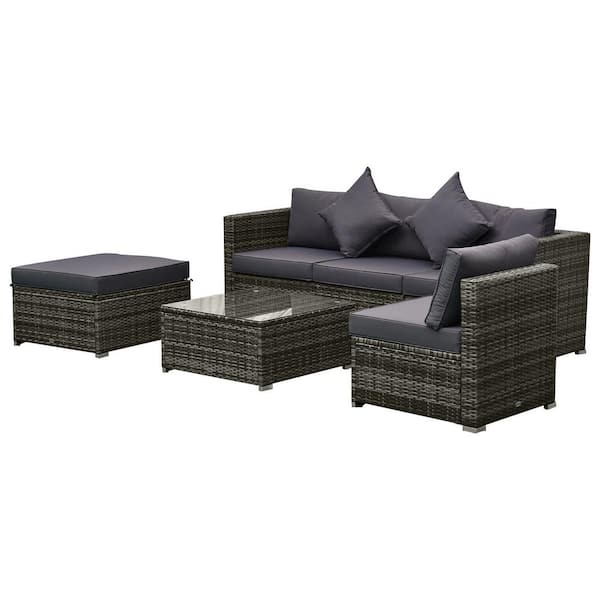 FORCLOVER 6-Piece Wicker Patio Conversation Set with Gray Cushions and Throw Pillows