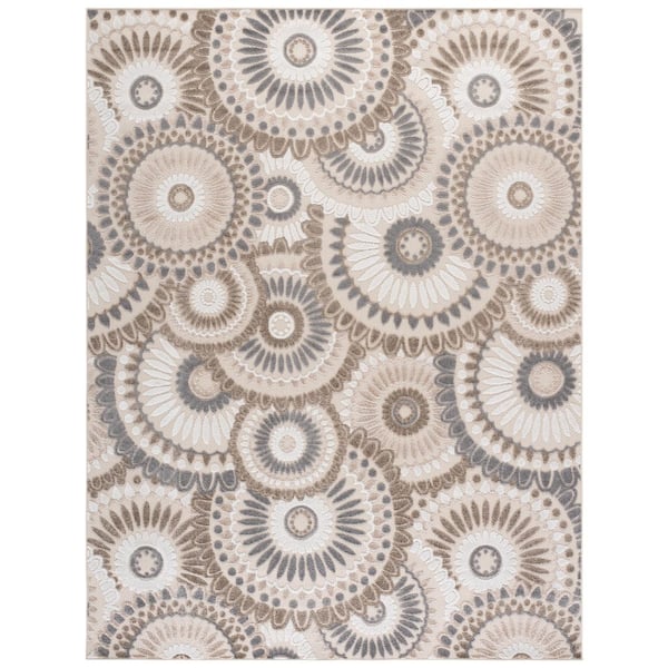 Cabana 10 ft. x 14 ft. Gray/Ivory Medallion Floral Indoor/Outdoor Area Rug