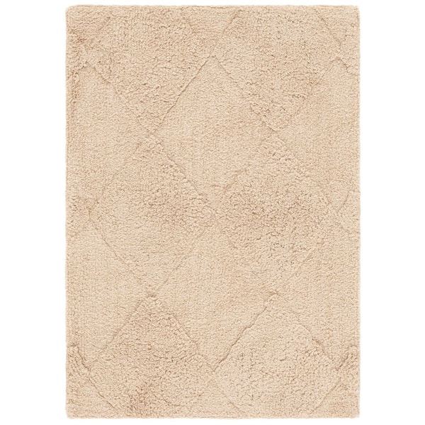 Easy Care Beige 3 ft. x 5 ft. Machine Washable High-Low Diamond Solid Area Rug