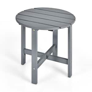 18 in. Grey Patio Round Side Wooden Slat End Coffee Table for Garden, Porch, Beach and Backyard