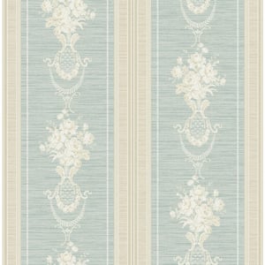 Floral Cameo Stripe Green and Beige Paper Non - Pasted Strippable Wallpaper Roll (Cover56.05 sq. ft.)