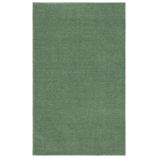 Palmer Plush 3 ft. x 5 ft. Deep Fern Green Washable Non Slip Solid Color Area Rug