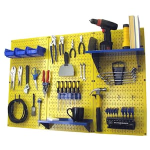 32 in. x 48 in. Metal Pegboard Standard Tool Storage Kit with Yellow Pegboard and Blue Peg Accessories