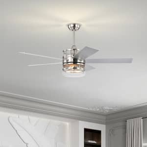 Modern 52 in. Indoor Nickel Ceiling Fan with Glass Lampshade, 2-Color-Option Blades and Remote Included