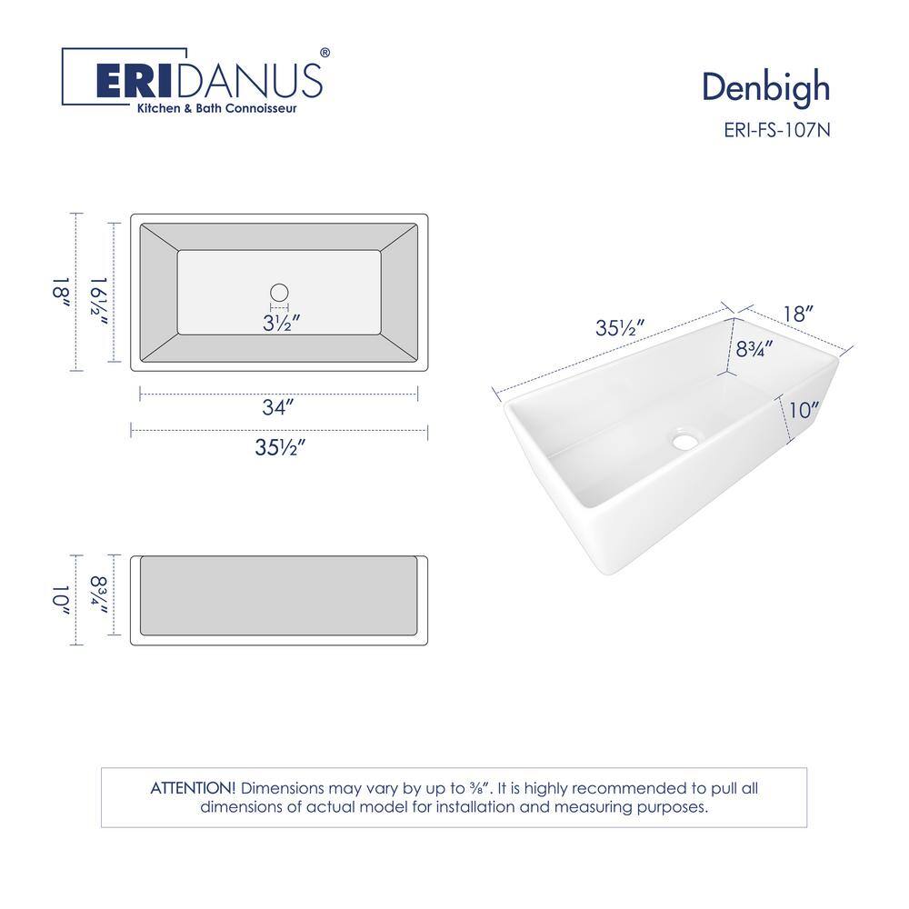 Denbigh 36'' White Fireclay Farmhouse Single Bowl Sink