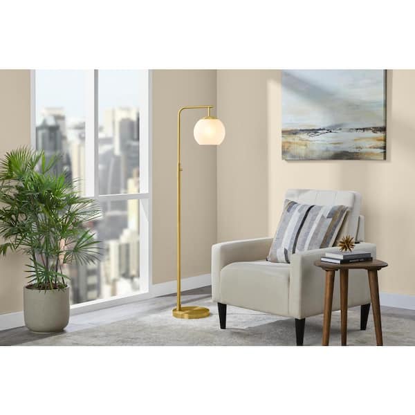 Hampton Bay Frazier 59 in. Brass Floor Lamp with Milk Glass Shade
