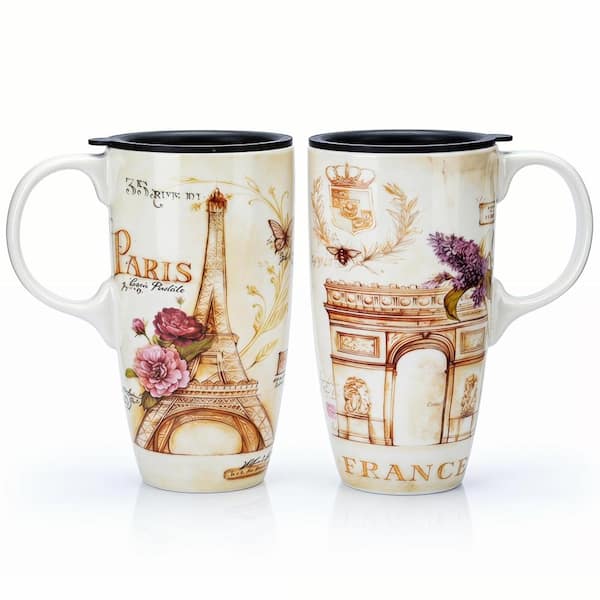 17 oz Ceramic Coffee Mug with Lid and Handle Floral Art Pattern Travel Mug for Home and Office in Gift