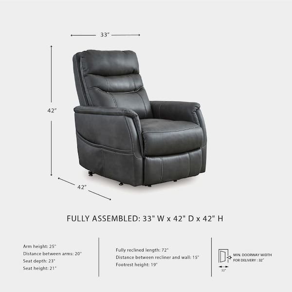 Signature DESIGN BY ASHLEY Strawbill Gray Faux Leather Power Lift