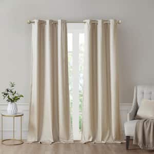 Leighton Taupe Polyester 42 in. W x 84 in .L Tonal Printed Faux Silk Total Blackout Curtain (Double Panels)