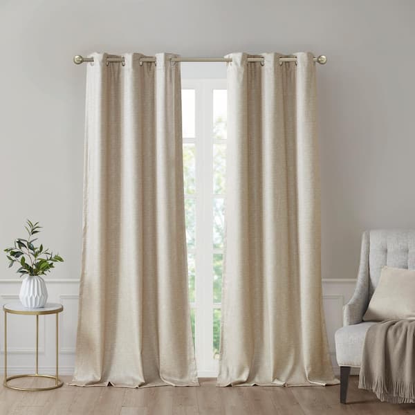 Sun Smart Leighton Taupe Polyester 42 in. W x 84 in .L Tonal Printed Faux Silk Total Blackout Curtain (Double Panels)