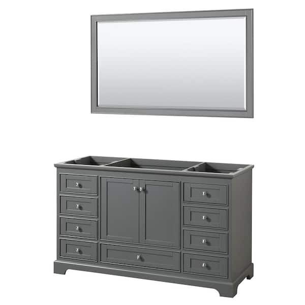 Wyndham Collection Deborah 59.25 in. W x 21.5 in. D Vanity Cabinet with 58 in. Mirror in Dark Gray