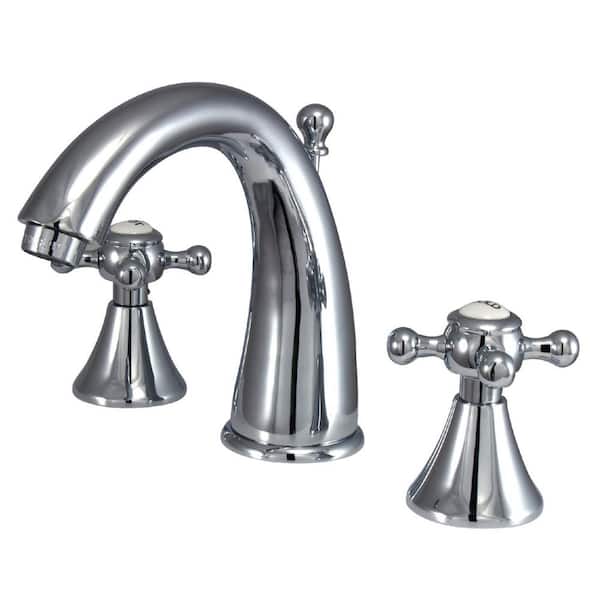 Kingston Brass English Country 8 in. Widespread 2-Handle Bathroom Faucets with Brass Pop-Up in Polished Chrome