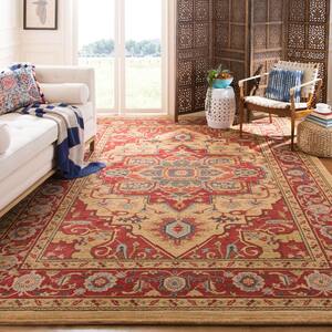 Mahal Red/Natural 12 ft. x 18 ft. Border Geometric Medallion Floral Area Rug