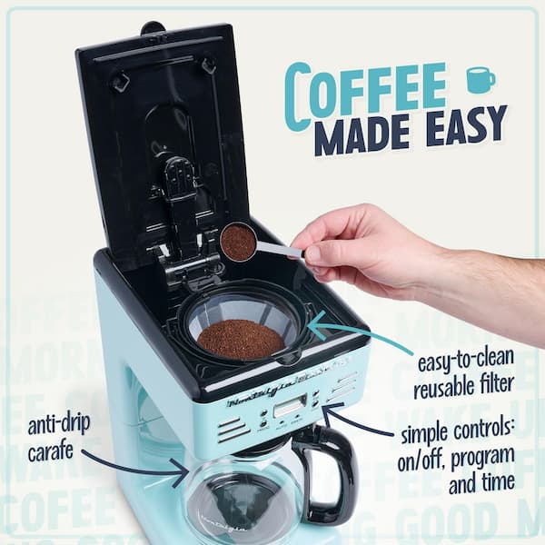 Nostalgia 12-Cup Blue Coffee Maker with Pause and Serve Function