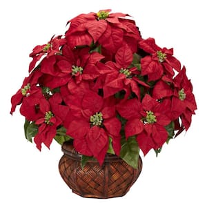 22in. H Red Poinsettia with Decorative Planter Silk Arrangement