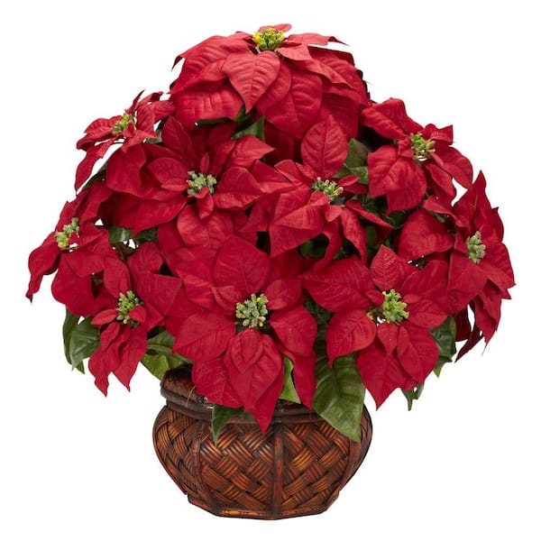 Nearly Natural 22in. H Red Poinsettia with Decorative Planter Silk Arrangement
