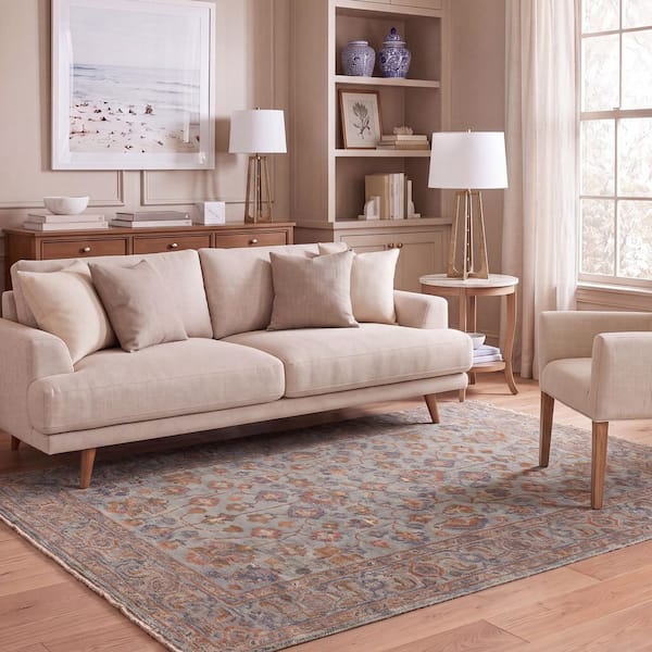 Izmir 6 ft. x 9 ft. Blue/Gray Border Ornate Area Rug