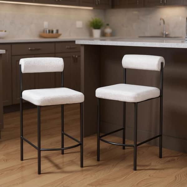 36.20 in. H Ivory, Black Counter Height Metal Bar Stool with Upholstered Seat (Set of 2)