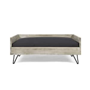Bonneville Medium Light Grey Wash Wood Bed with Grey Cushions