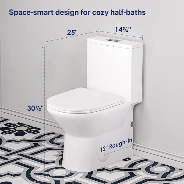 Naples 25 in. Depth 1.1/1.6 GPF Dual Flush Compact Elongated Chair Height One Piece Toilet in White, 12 in. Rough-in