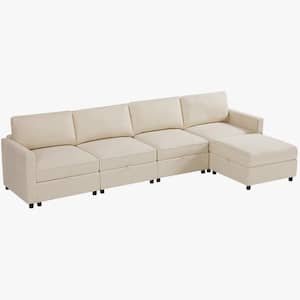 127 in. Rectangle Arm 5-Seat Fabric Storage Convertible Sectional Sofa set in Beige