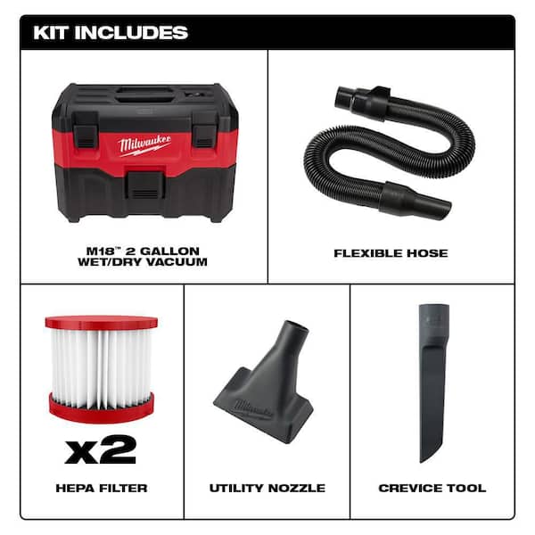 M18 18-Volt 2 Gal. Lithium-Ion Cordless Wet/Dry Vacuum W/ Extra Wet/Dry HEPA Filter