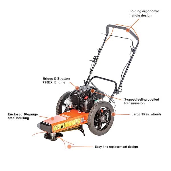 24 in. 163 cc Briggs and Stratton Gas 4-Stroke Walk Behind 3 Speed Self-Propelled Wheeled String Trimmer Field Mower