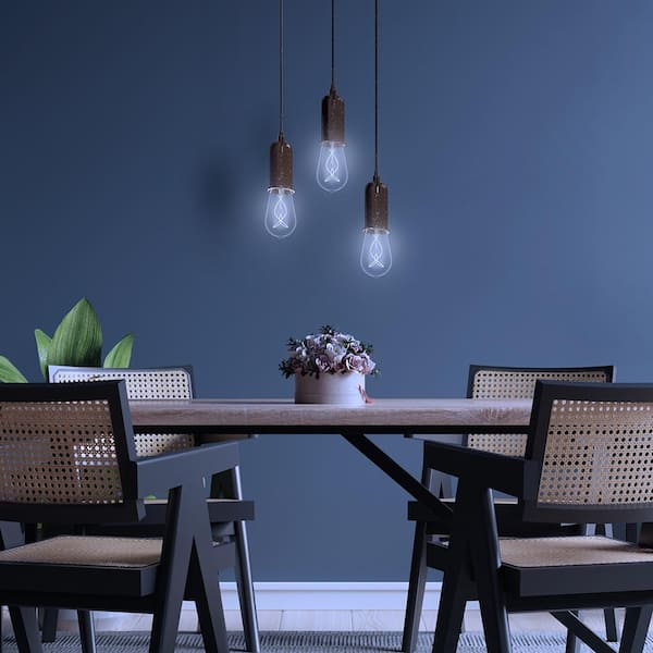 60-Watt Equivalent ST19 Dimmable Knot Thin White Filament Clear Glass E26 Vintage Edison LED Light Bulb Daylight 12-Pack