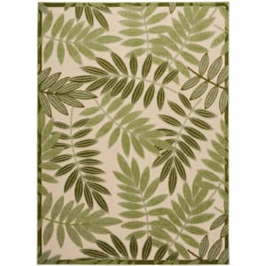 Aloha Ivory Green 6 ft. x 9 ft. Floral Contemporary Indoor/Outdoor Area Rug