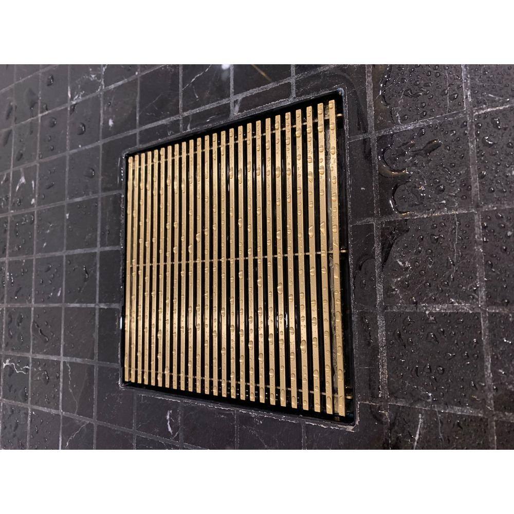 6'' Square Brushed Gold and Matte Black Stainless Steel Shower Drain