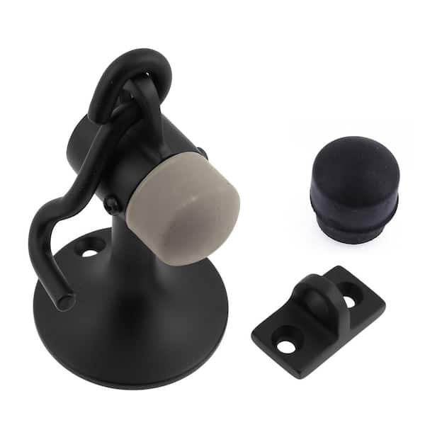 idh by St. Simons Matte Black Solid Brass Cannon Floor Door Stop with Hook and Holder